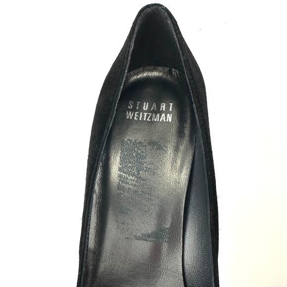 Stuart Weitzman Black Stiletto Heel Pump Sz 7 Suede Almond Toe Mini Platform New - Picture 11 of 14